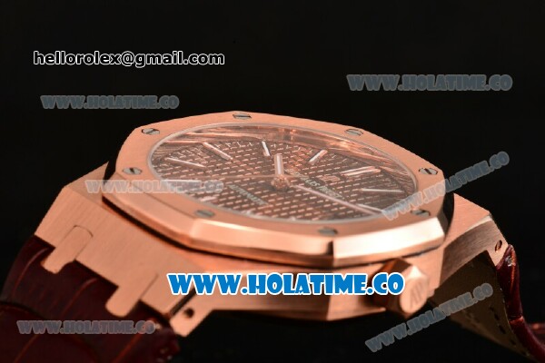 Audemars Piguet Royal Oak 41MM Asia Automatic Rose Gold Case with Brown Grids Dial White Stick Markers and Brown Leather Strap - Click Image to Close